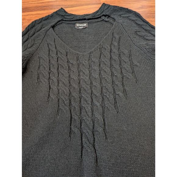 Bebe Black Cable Knit Sweater Dress - Size Small- Long Sleeve V-neck Bodycon - Picture 4 of 8